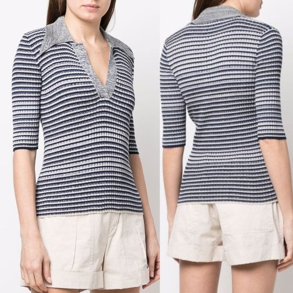 Roberto Collina Sweaters - Roberto Collina Striped Polo V-neck Half Sleeve Sweater Sz S Stretchy Top